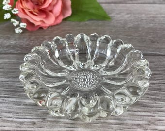 Vintage 60s Hazel Atlas Sunflower Clear Glass Dish, Small