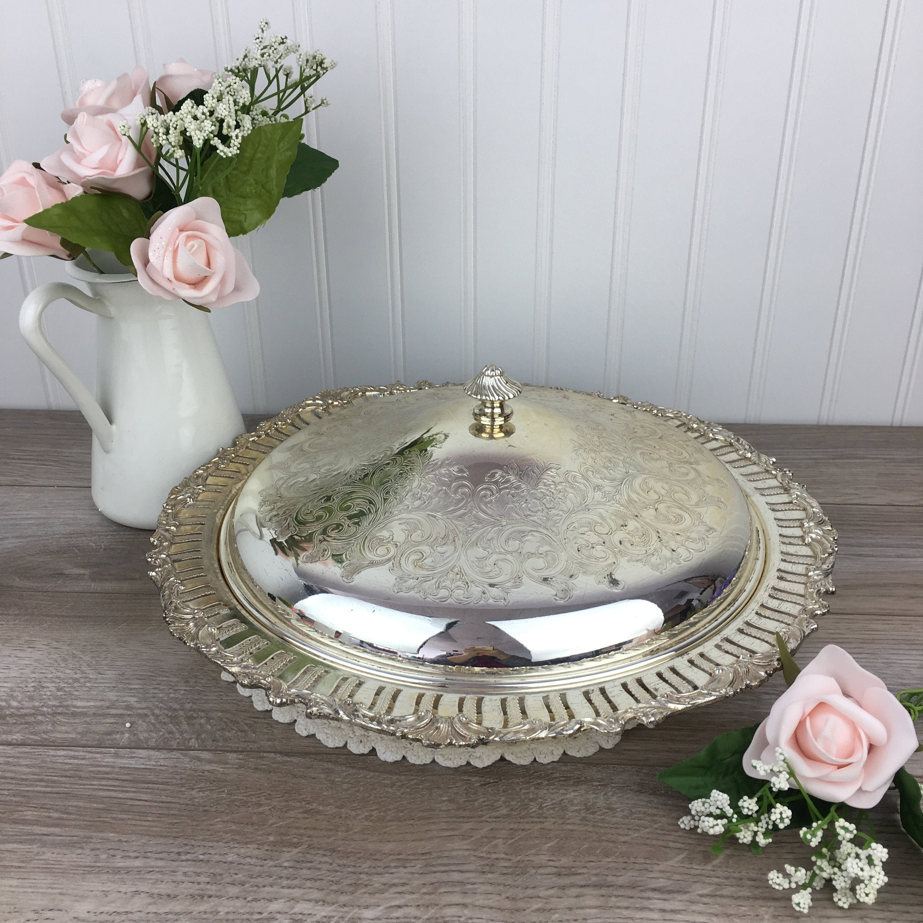 Vintage Silver Plated Covered Relish Dish W/ Glass Insert, Old