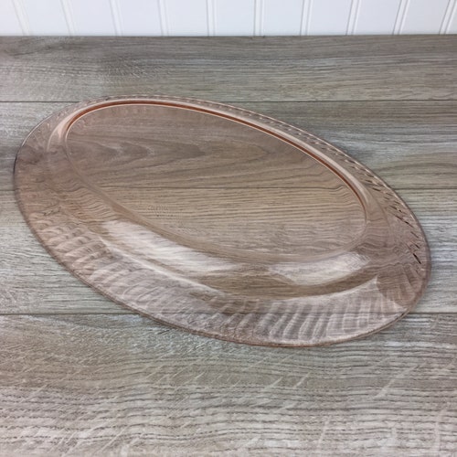 Vintage Pink Glass Serving Platter, 80's Arcoroc France Rosaline outlet Swirl Pattern, Pink Depression Oval Plate Tray, Shabby Chic Home, Wedding