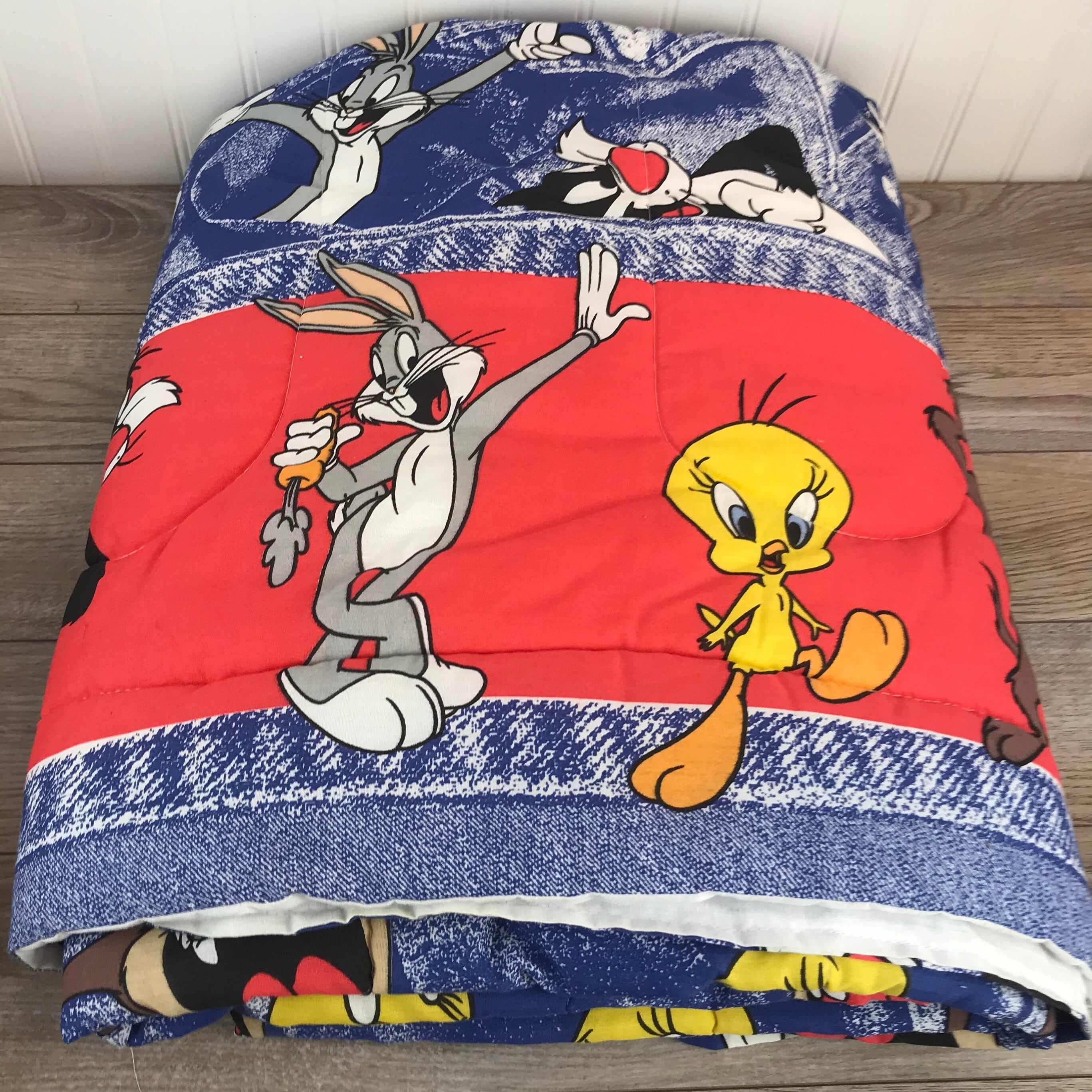Vintage 90s Looney Tunes Comforter for Twin Bed Bugs Bunny Tasmanian Devil Tweety Bird Denim Blue Jean Imitation Boy s Bedding Gift Etsy Canada