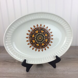 Vintage Ironstone Serving Platter, 12.5 inches Oval Plate - Staffordshire England - Kynsley / 70&#39; Boho Floral Design / Mid Century, Retro