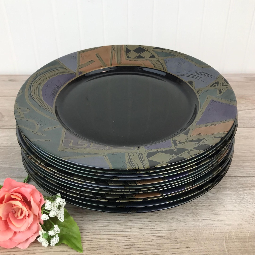 Vintage French Black Arcoroc Santos Plates, Set of 12 Large Dinner ...