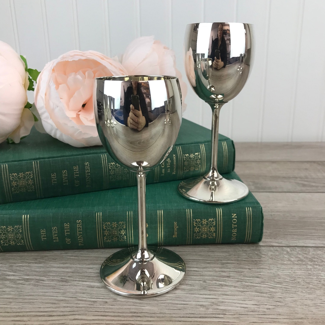 Set of 2 Vintage Viking Plate EP Brass Goblets, Silver Plate