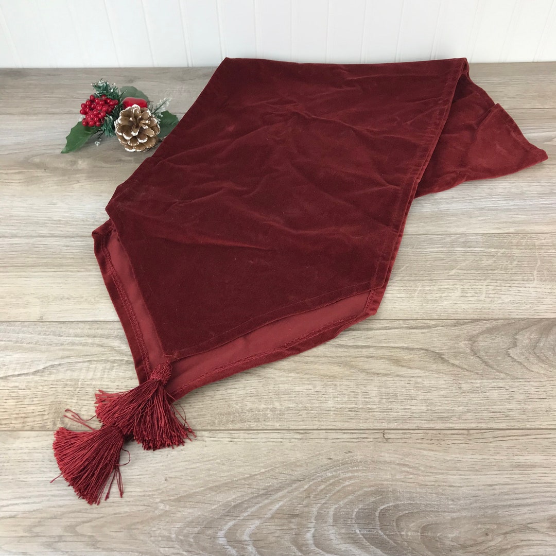 Vintage Velvet Christmas Table Runner With Tassels Deep Red Etsy