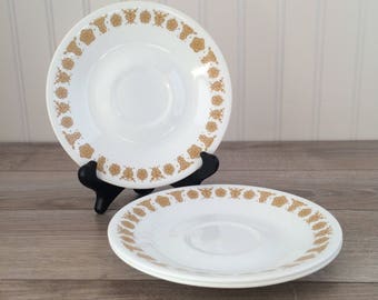 Vintage Corelle Saucers - Golden Butterfly Replacement Plates - Set of 3 / Retro Dinnerware, Kitchenware, Corning Yellow Floral