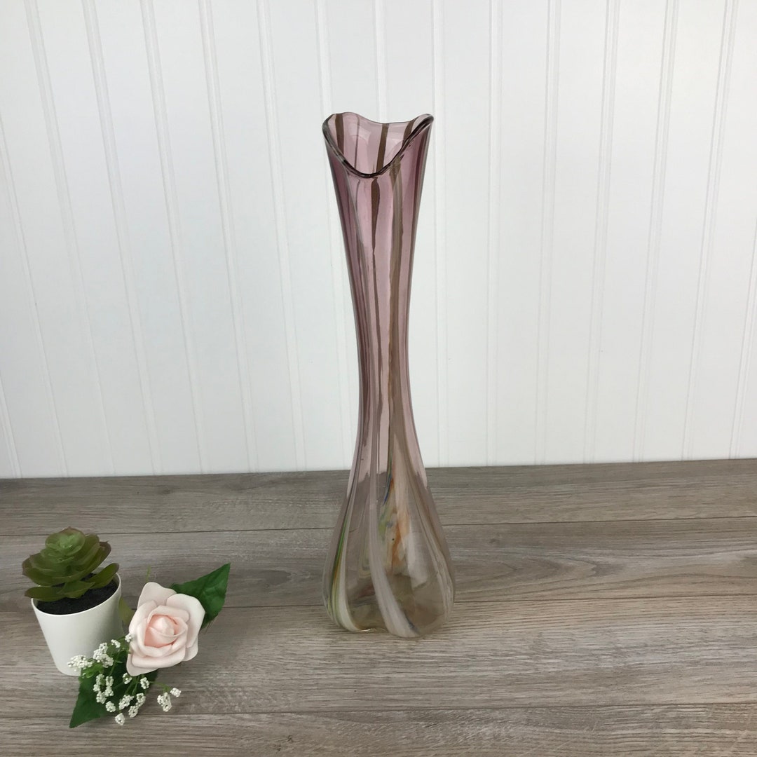 Vintage Purple Slag Glass Vase, Tall Swung Glass Vase, Stretch Glass
