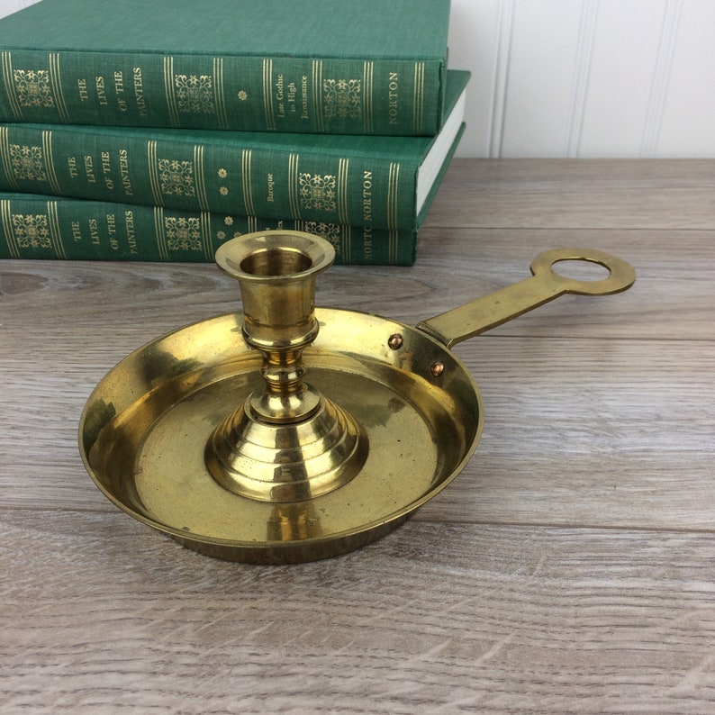 Vintage Brass Candle Holder With Handle Solid Brass Etsy