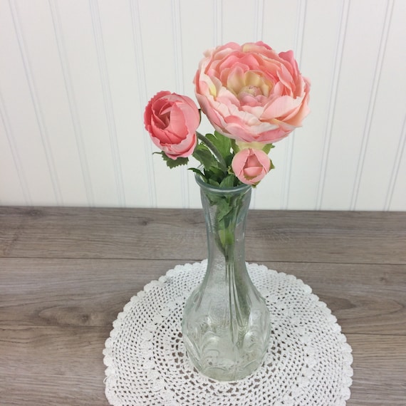 Vintage Glass Flower Vase Small Bud Vase With Embossed Leaf Etsy