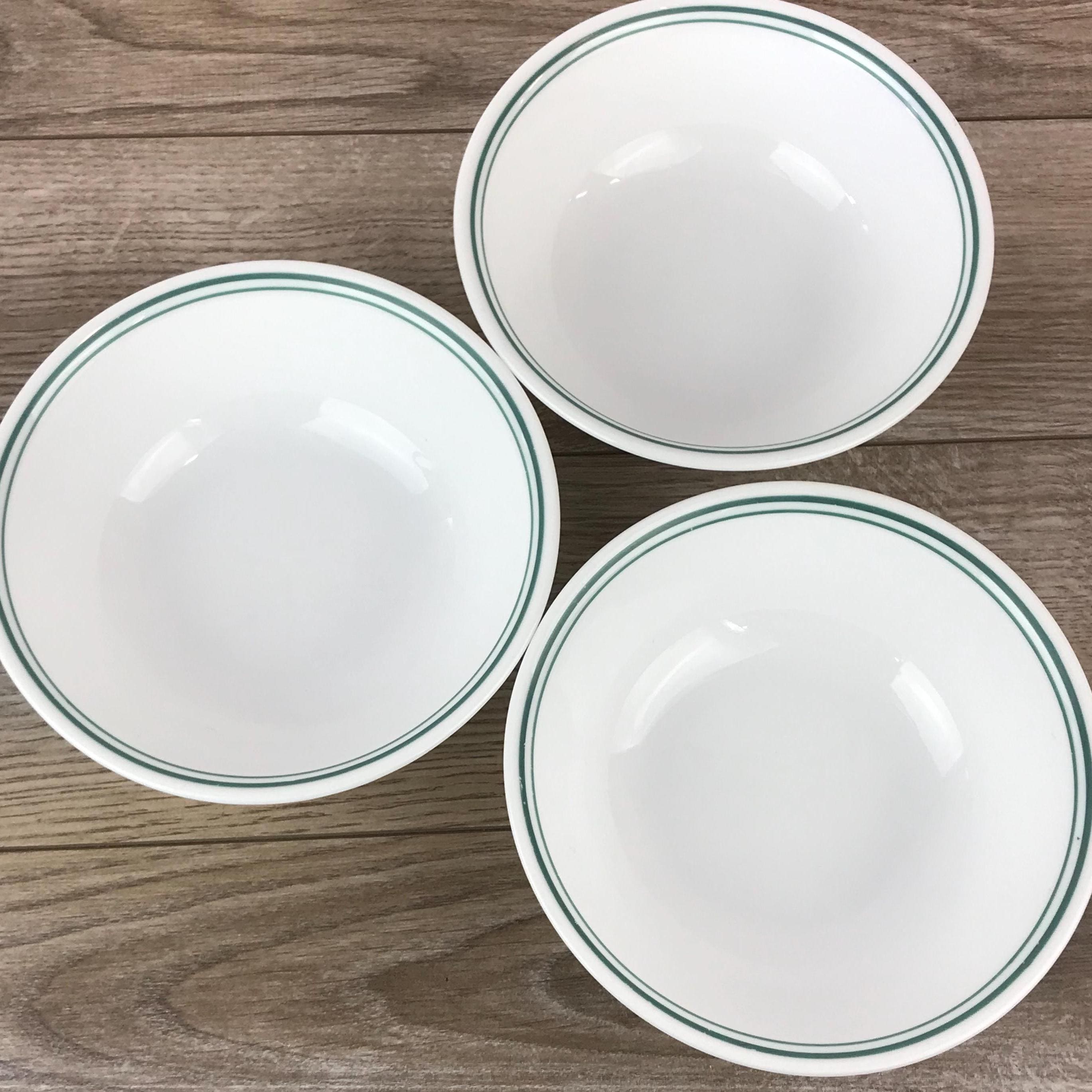 Set of 3 Vintage Corelle by Corning Bowls, Rosemarie Pattern, Teal Rim, 90s Replacement Dinnerware, Made in USA