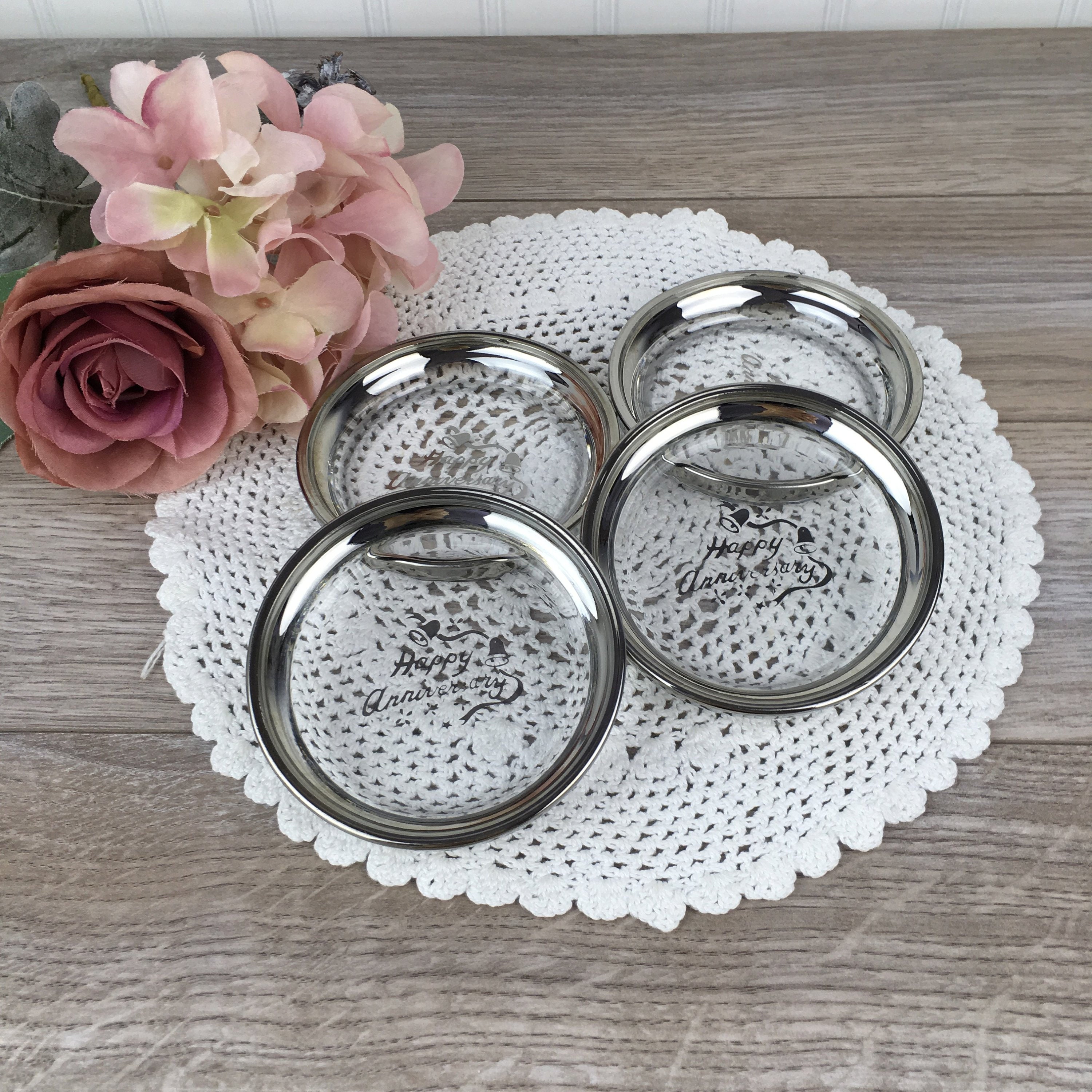 Vintage Glass Coasters With Silver Plated Rim 4'' Etsy