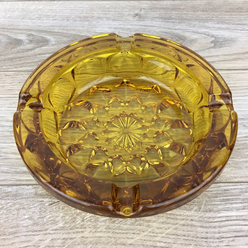 Set of 2 Amber Glass Ashtrays Yellow Modern Midcentury Etsy