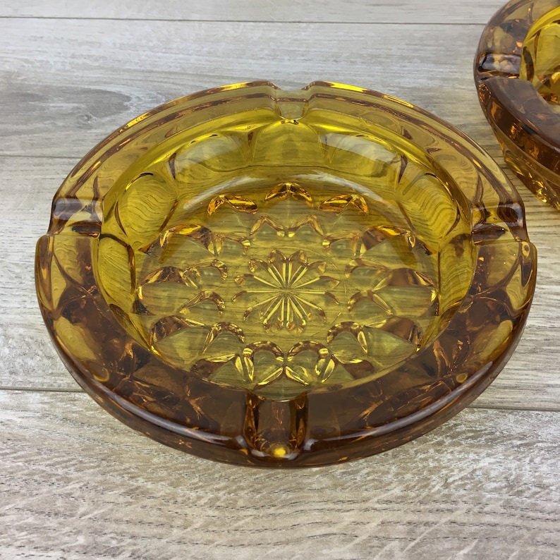 Set of 2 Amber Glass Ashtrays Yellow Modern Midcentury Etsy