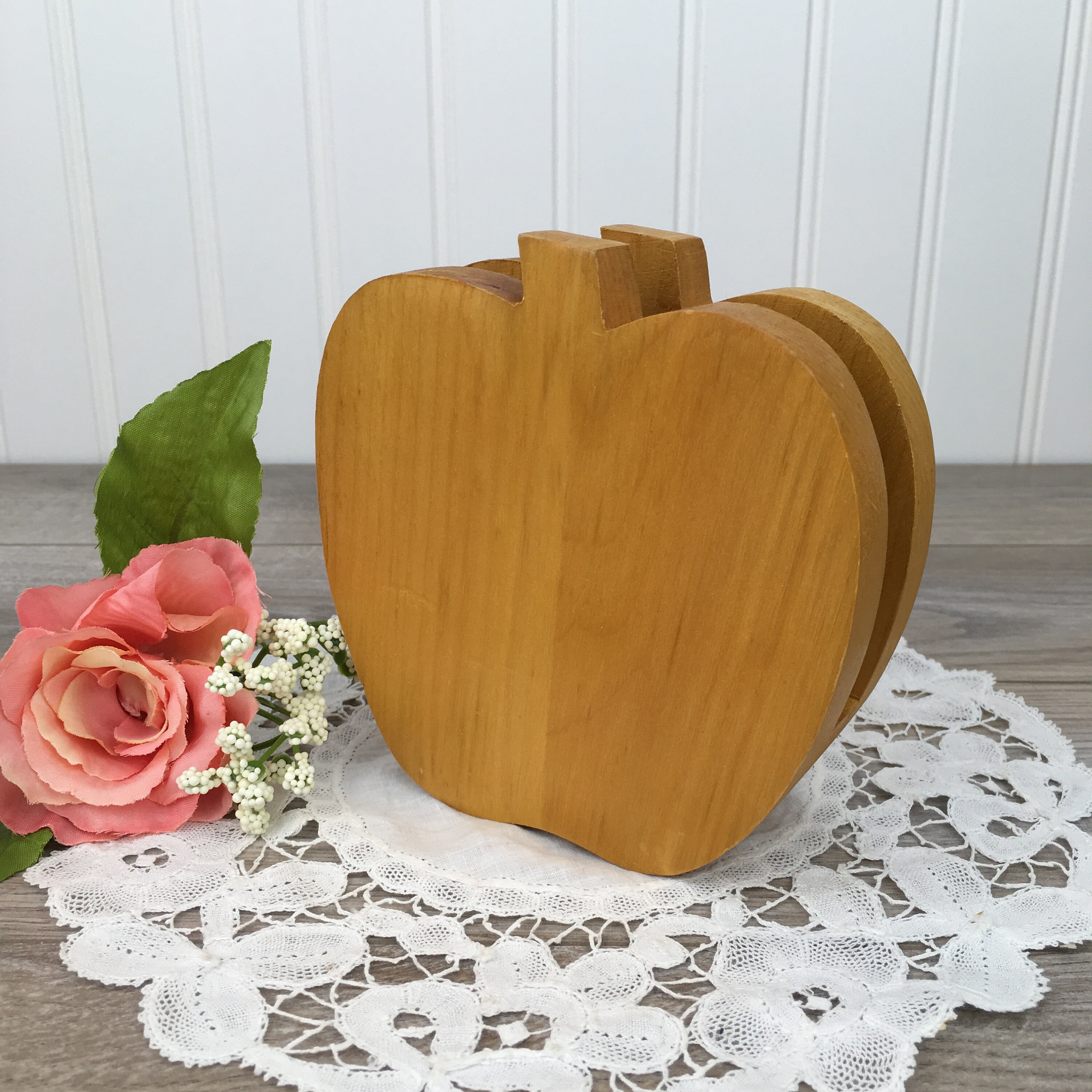 Vintage Apple Shaped Wooden Napkin Holder Small Napkin Holder Etsy