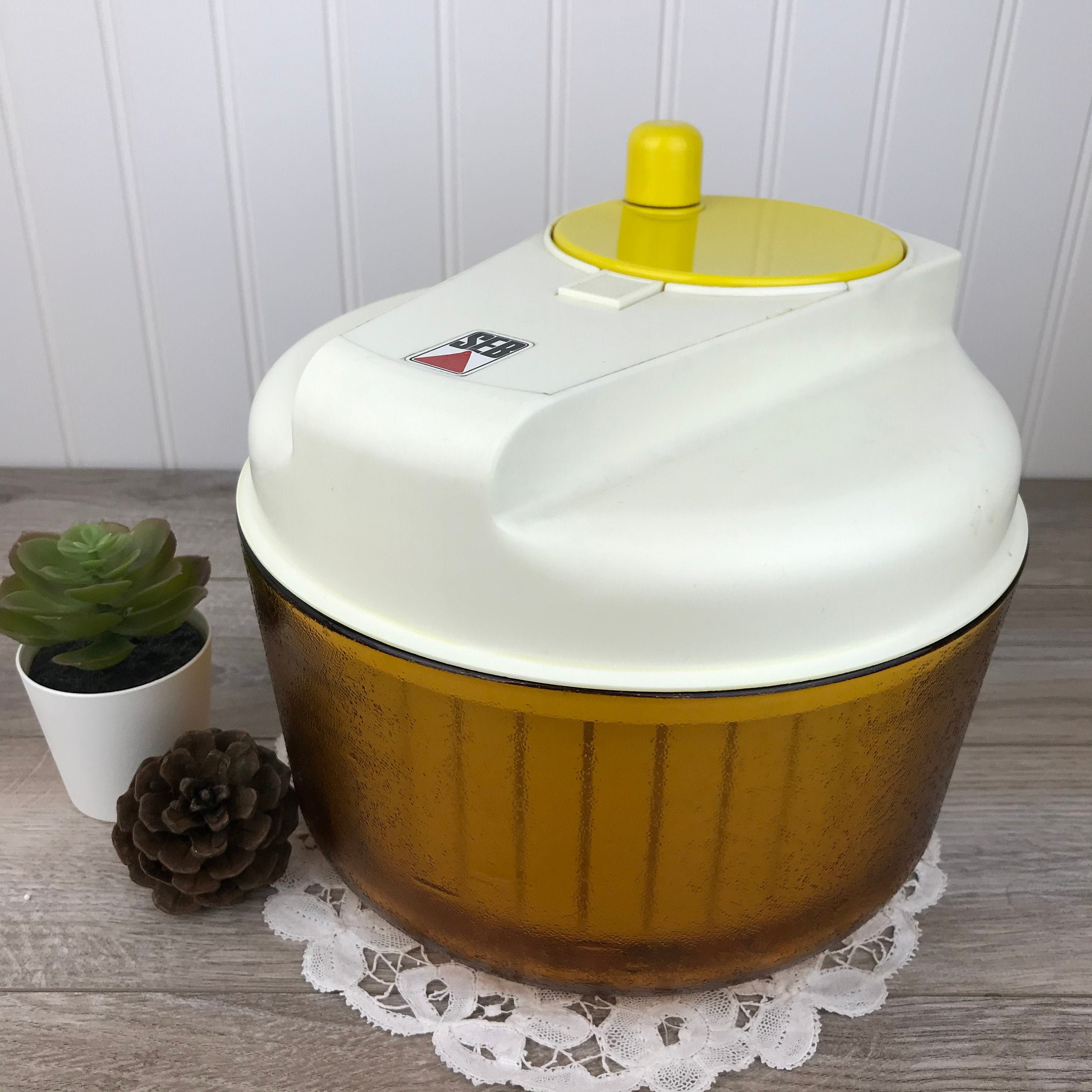 Vintage Salad Spinner Amber Yellow Glass Serving Bowl with Etsy