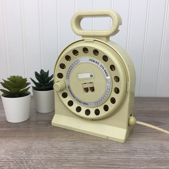 Vintage Telephone Cord Reel W/ Handle, Long Phone Line Extension