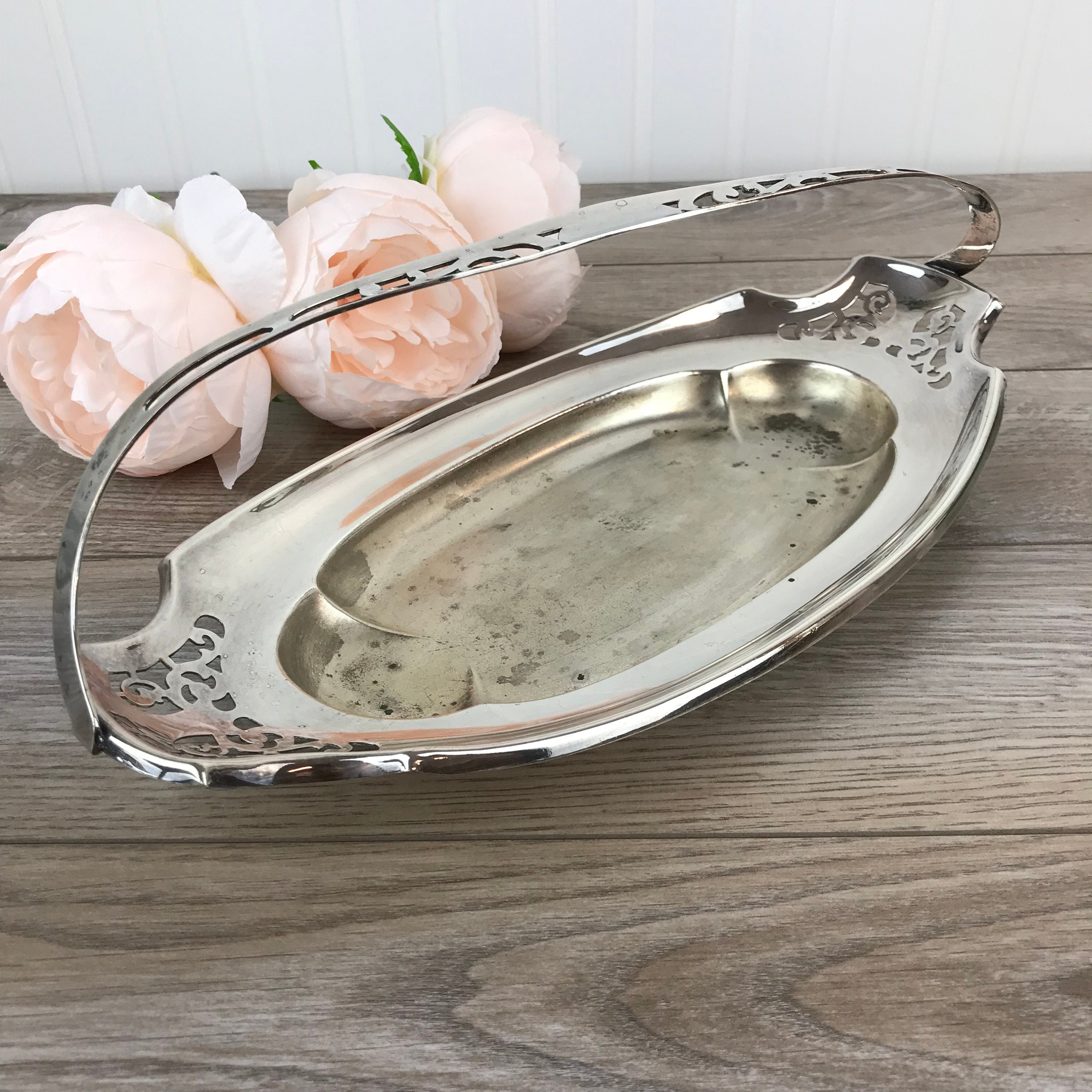 Decorative Silver Metal Oval Tray With Handles Online