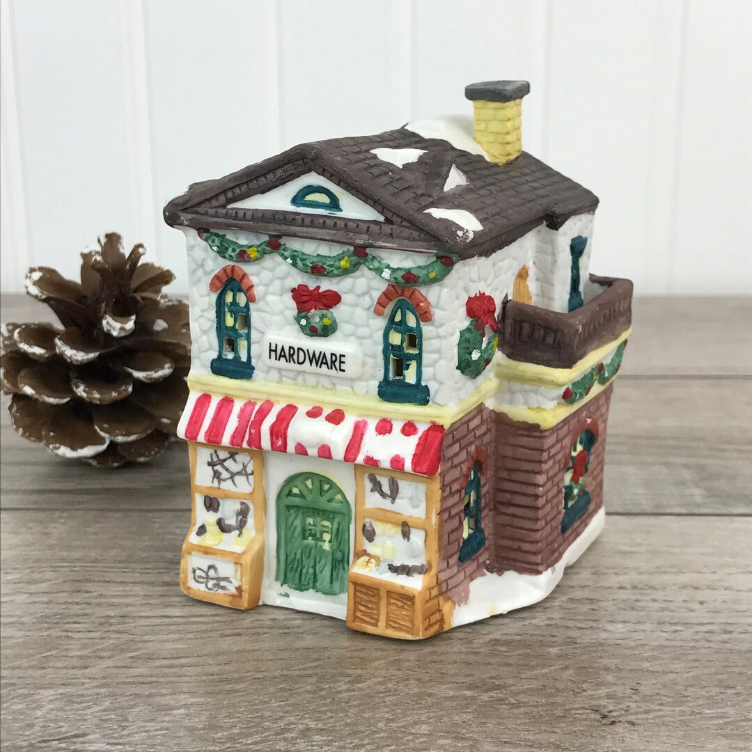 Vintage Small Christmas Village Hardware Store, Xmas Village, Lighted