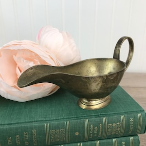 Vintage Silver Tone Metal Serving Bowl, Creamer, Gravy Boat, Serving Dish w/ handle, Small Decorative Vessel, Distressed Rugged Shabby Chic