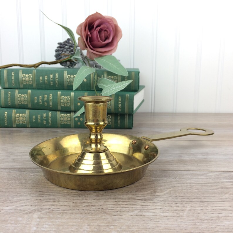 Vintage Brass Candle Holder With Handle Solid Brass Etsy