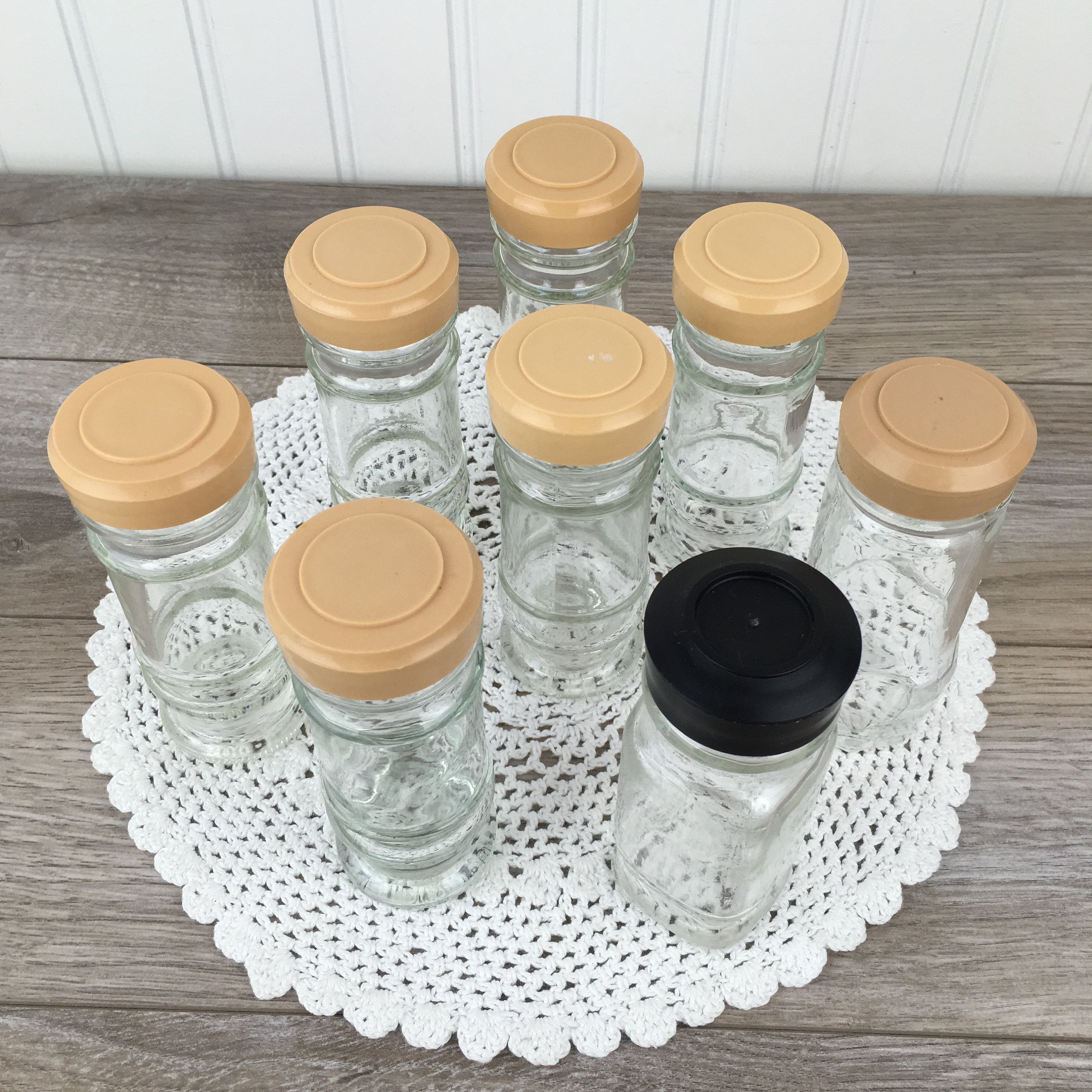Vintage Spice bottles Set of 8 Glass Jars with Plastic Lids Etsy