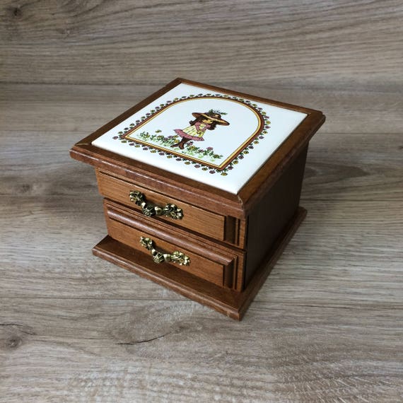 Vintage Wood Jewelry Box W 2 Drawers Adorable Small Wooden Etsy
