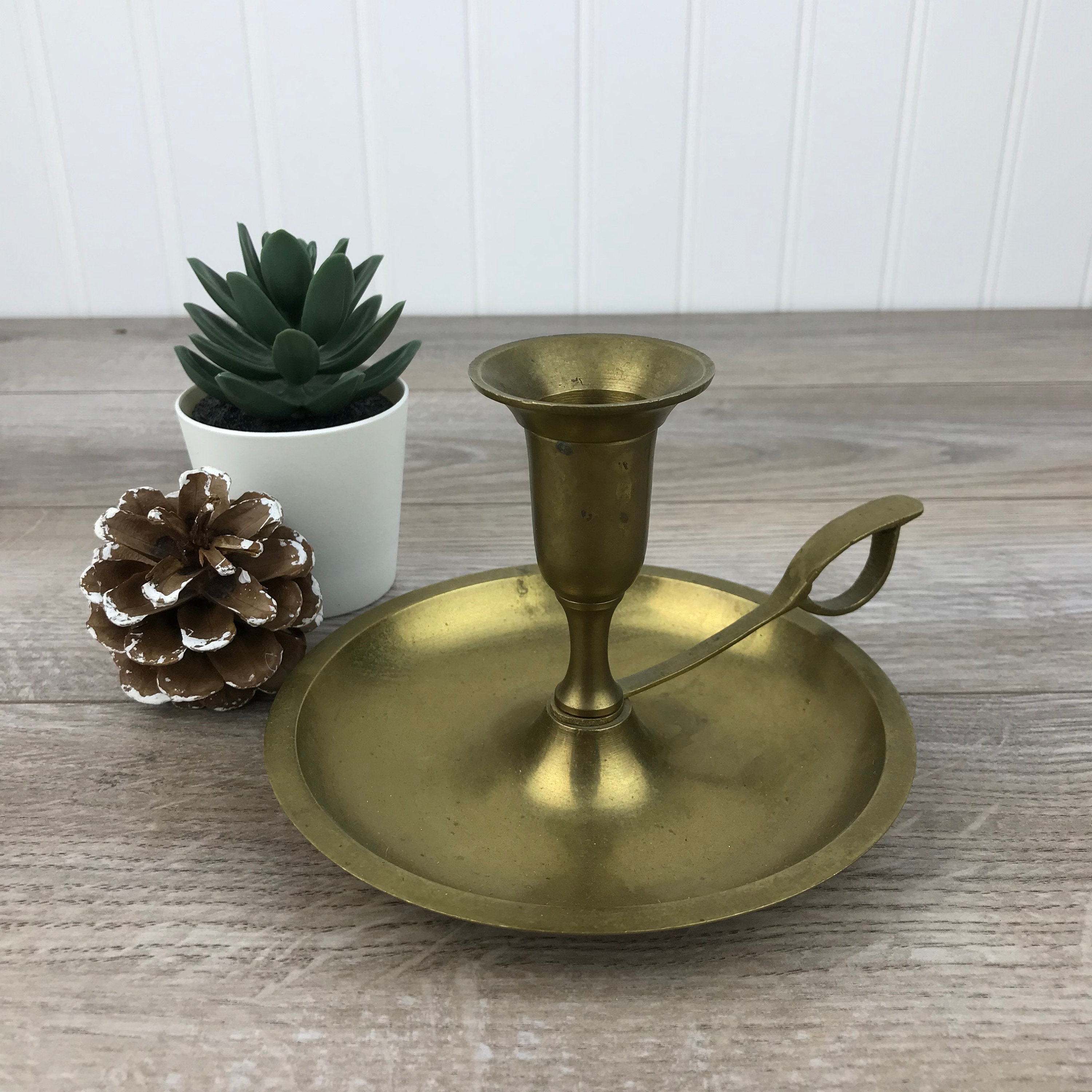Vintage Brass Candle Holder w/ Handle Chamber Candlestick Etsy