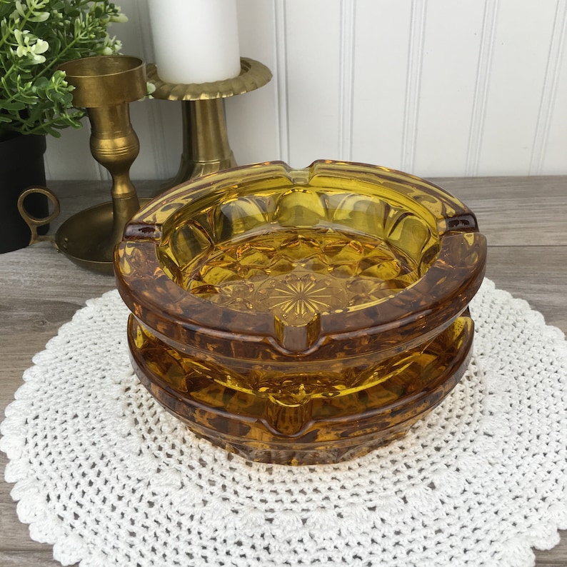 Set of 2 Amber Glass Ashtrays Yellow Modern Midcentury Etsy