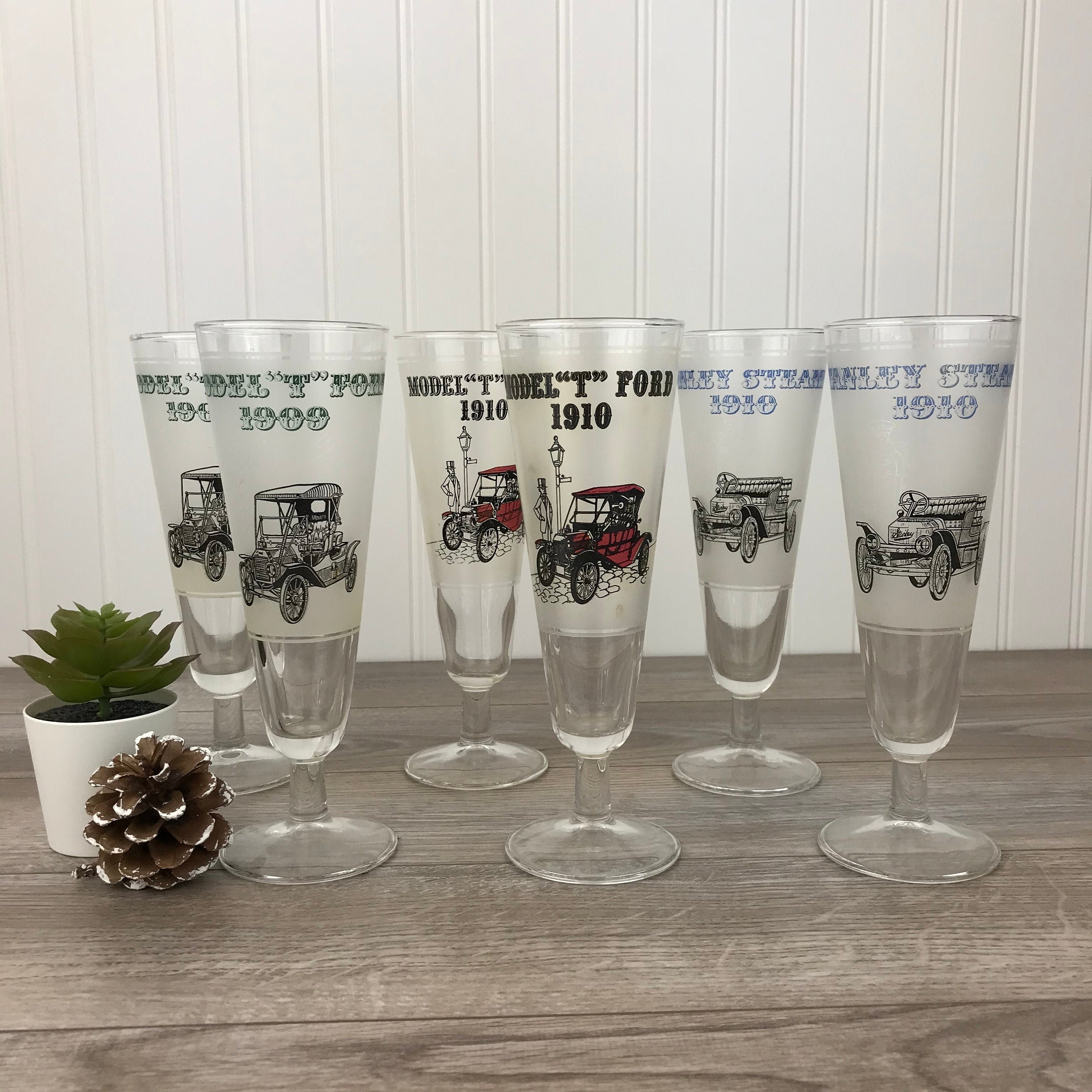 Vintage Classic Cars Beer Glasses Set of 6 Pilsner Glass Etsy