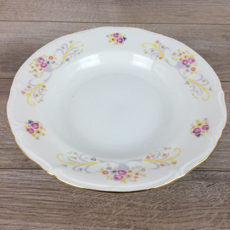 Vintage Chodziez Poland Pink Rose Soup Bowl, Polish Fine Porcelain, 8 1