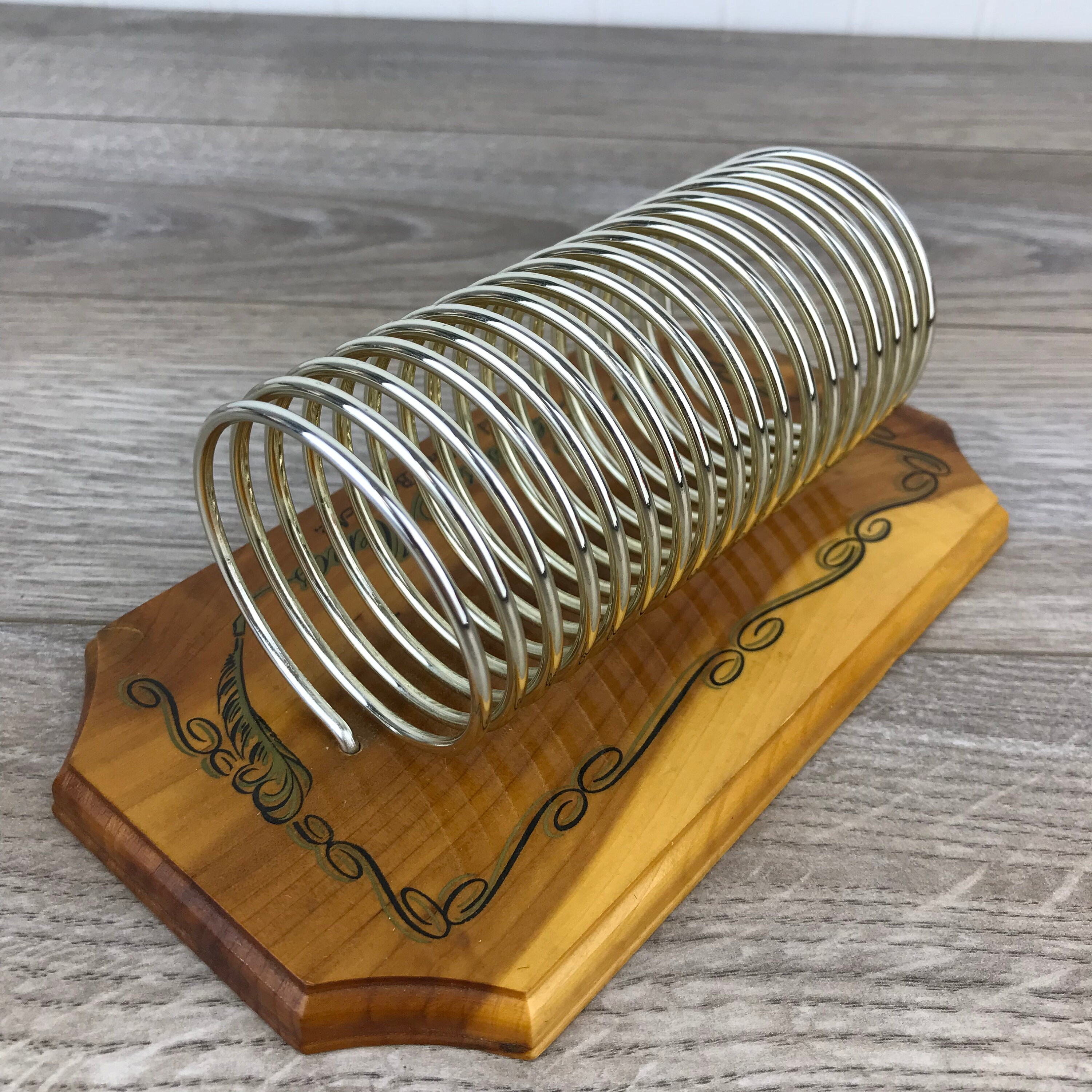 Vintage Silver Tone Spiral Letter & Memos Holder on Wood Base Etsy