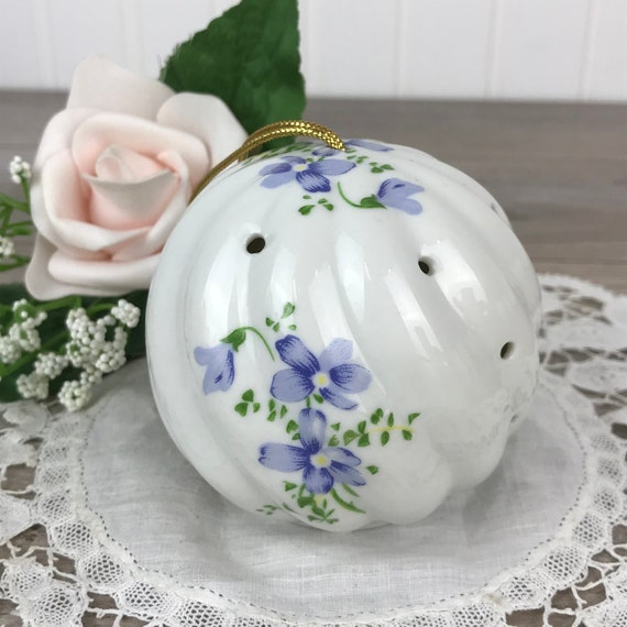Vintage Potpourri Ball Ceramic Pomander Round Sphere Blue Etsy