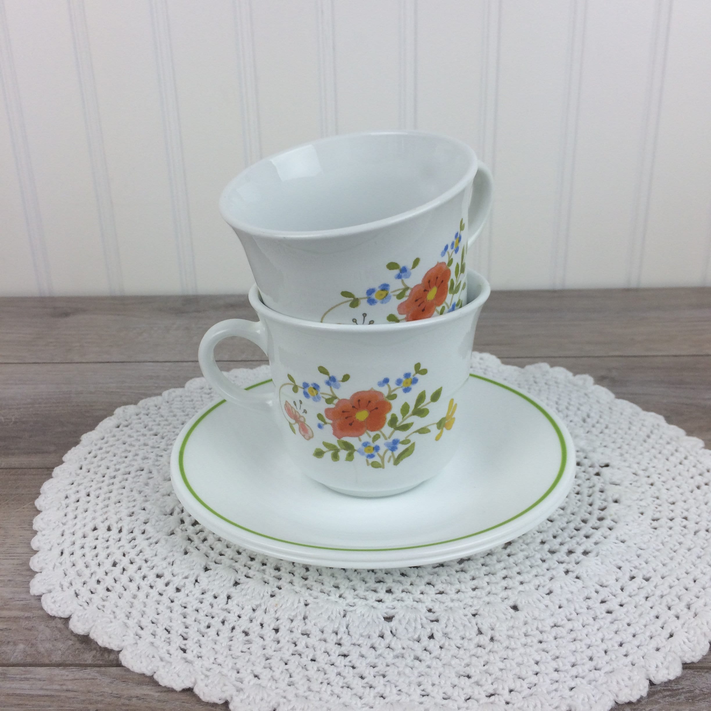 Vintage Corelle by Corning Tea cup & Saucer sets 80's Etsy