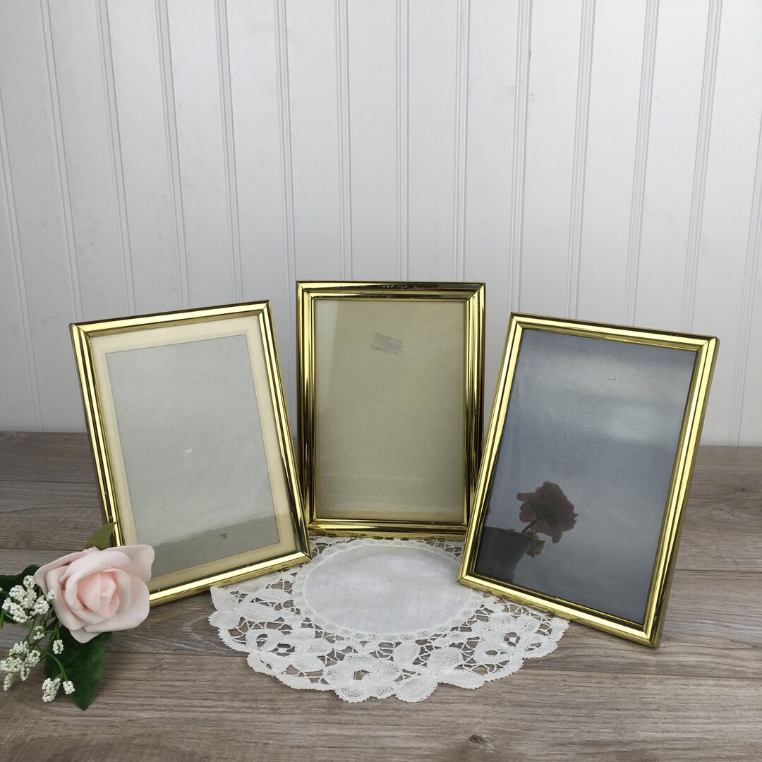 Vintage Gold Metal 5'' x 7'' Photo Frames, Set of 3 Picture Frames, 80