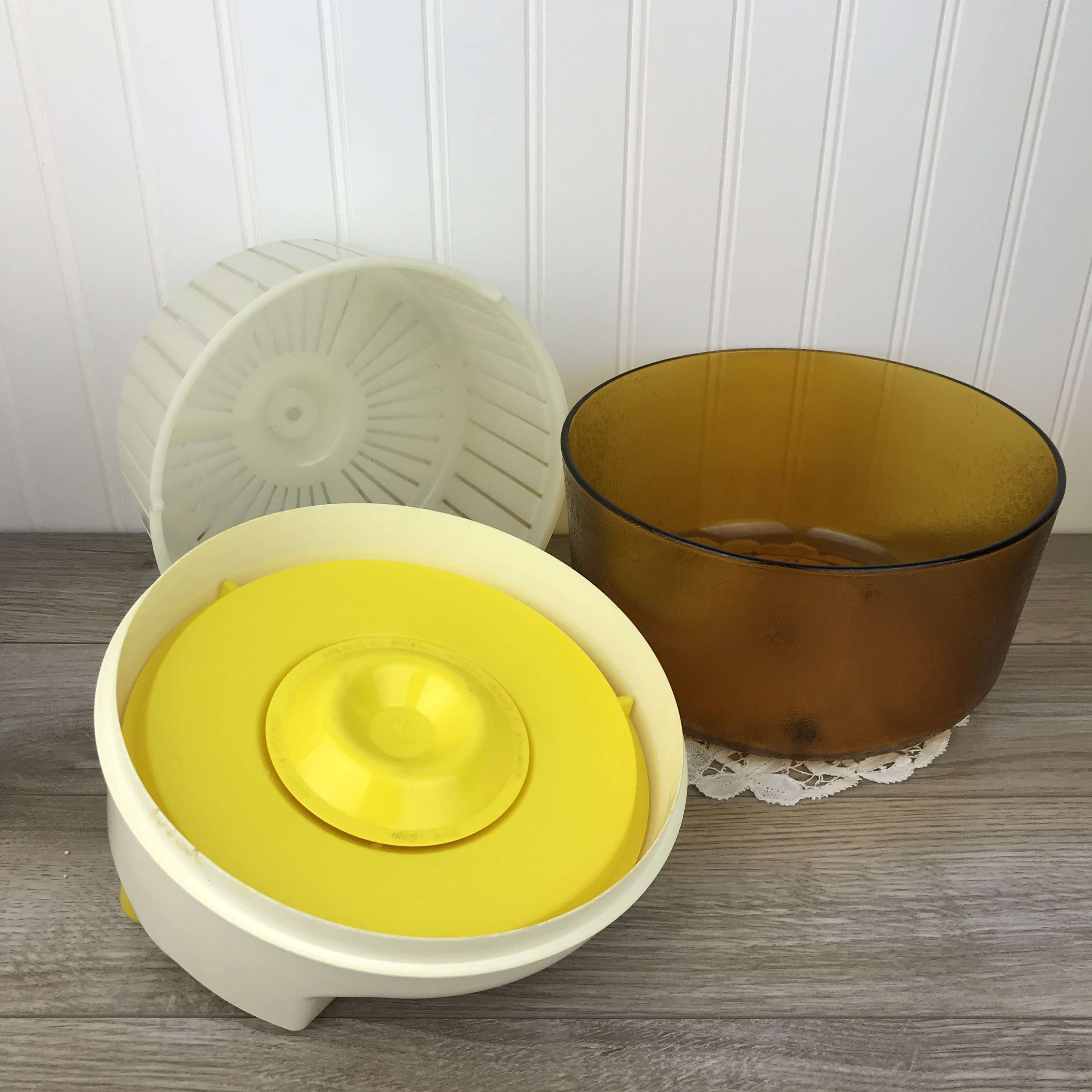 Vintage Salad Spinner Amber Yellow Glass Serving Bowl with Etsy