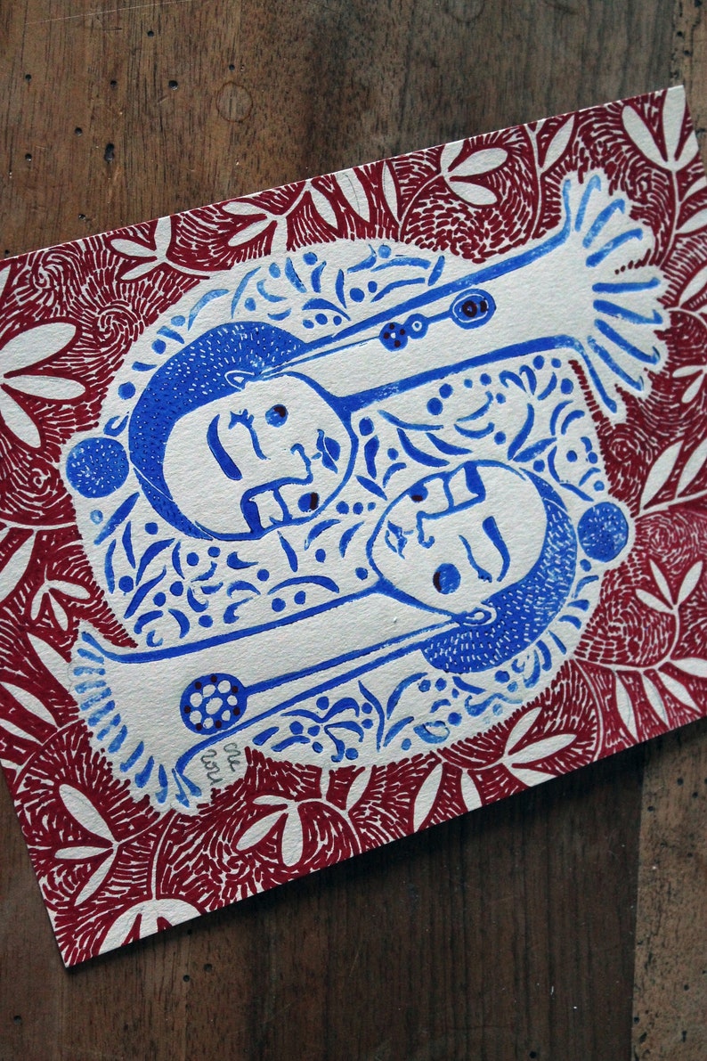Original drawing and hand-printed linocut quot;Les petites Veil Original drawing and hand-printed linocut quot;Les petites Veil