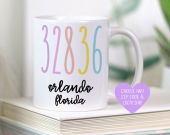 郵便番号入りギフト、カラフルな郵便番号入りマグカップ、新築祝いのギフト、郵便番号入りコーヒーマグ、遠距離恋愛中のギフト、引越しギフト