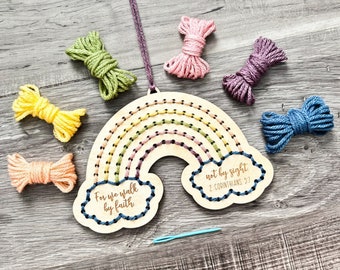 Rainbow Sewing Craft Kit, DIY Yarn Art Project, Beginner Hand Stitching Kit, Keepsake Craft Activity, Confirmation Gift for First Communion