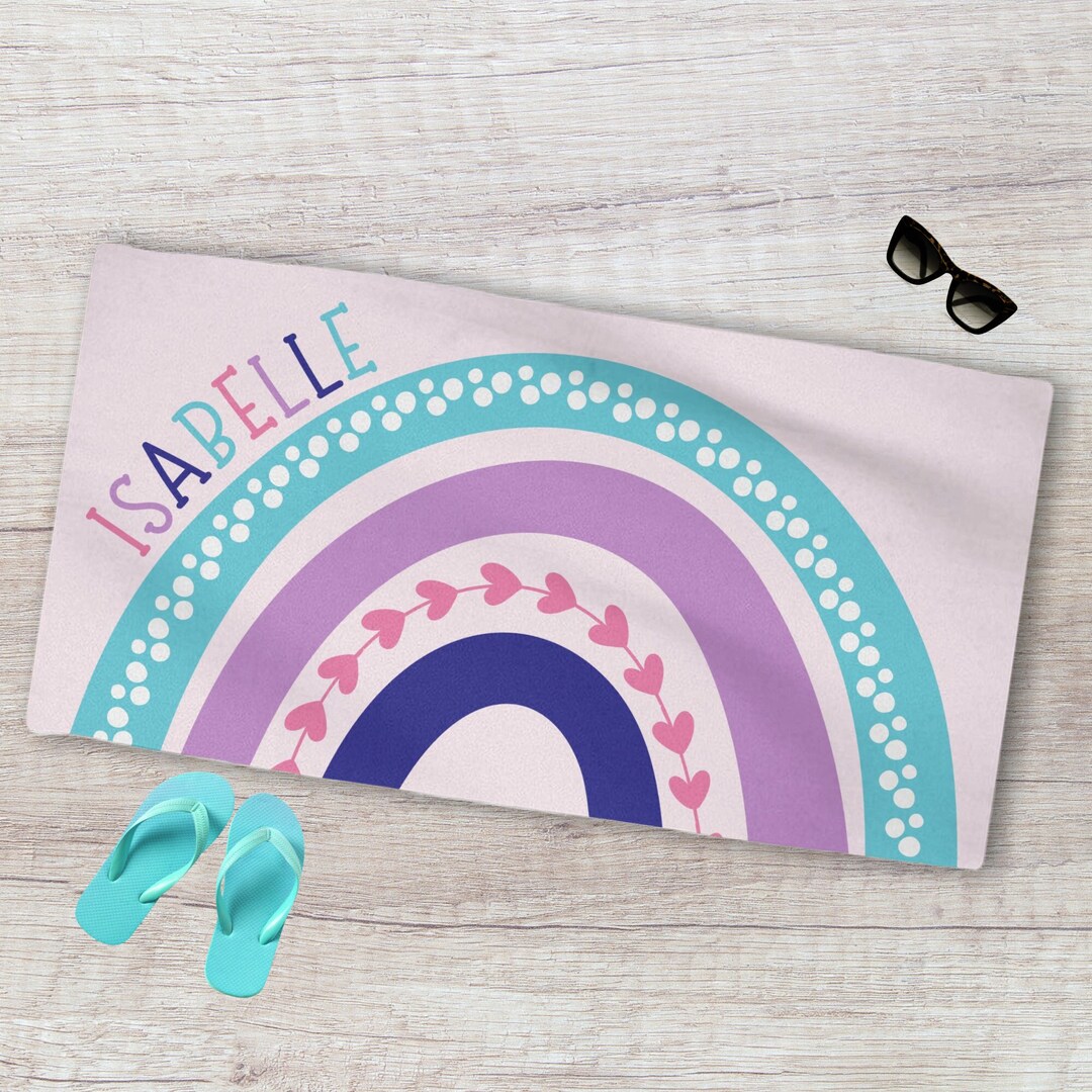 Personalized Beach Towel, Rainbow Beach Towel With Custom Name