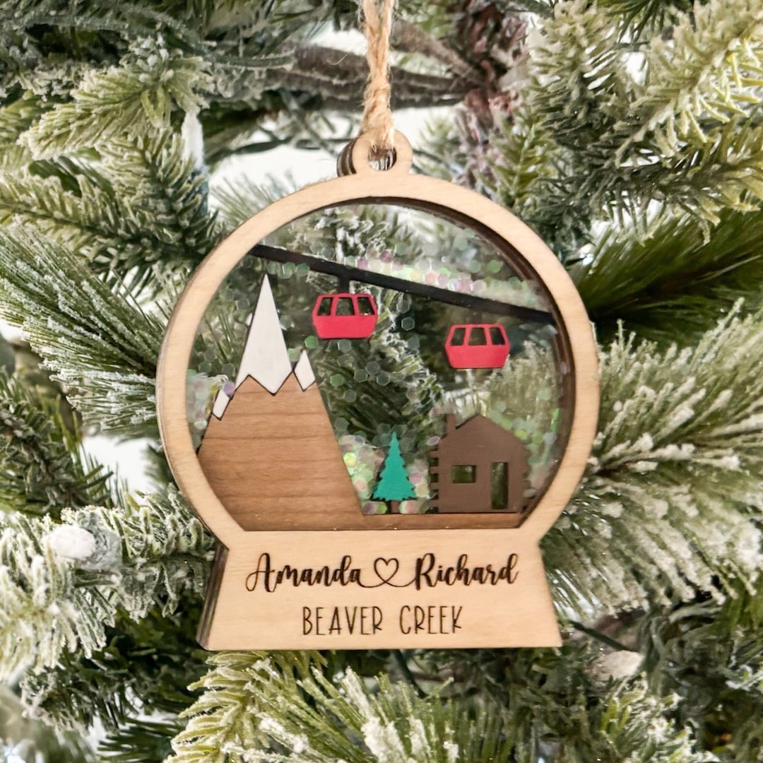 Personalized Snowglobe Ornament, Skiing Snow Globe Shaker, Wood Ski