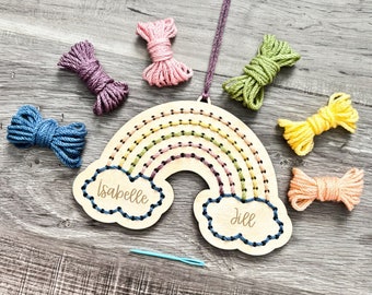 Personalized Rainbow Kit, Complete Craft Kit, First Sewing Project, Custom Birthday Gift, Kids Embroidery Kit, DIY Rainbow Yarn Art