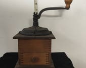 Vintage Cast Iron Wooden Box Coffee Mill Grinder