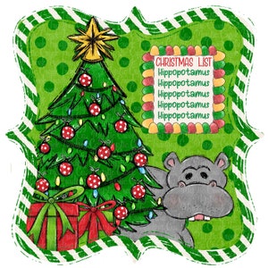 Christmas PNG Instant Download Xmas Sublimation Design Hippo Christmas prague ornament t-shirts kids children I want a hippopotamus tree