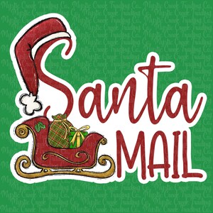 Santa Mail Christmas sleigh hat presents gifts shipping stickers png instant download