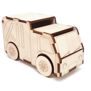 DIY Laser Cut 3D Wooden Garbage Truck,  Wooden toy garbage truck, Wooden toy car for children