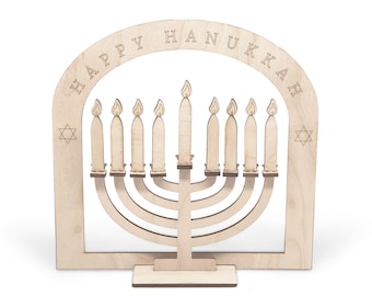 DIY Wooden Menorah kit for kids,Handmade Hanukah menorah and candle set, Hanukkah lasercut menorah  kit, Personalized Menorah Hanukkah Craft