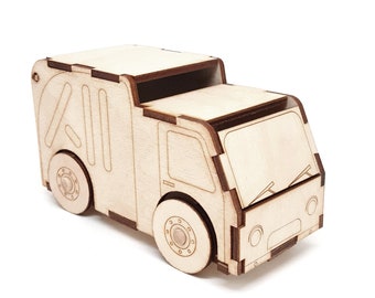 DIY Laser Cut 3D Wooden Garbage Truck,  Wooden toy garbage truck, Wooden toy car for children