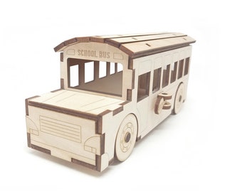 DIY Wooden Schoolbus Kit, Lasercut Wooden Schoolbus Toy, Color your own Schoolbus Craft Kit, Kids Educational Toy, Montessori Learning Toys,