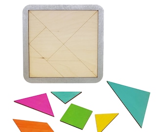 DIY Lasercut Madera Tangram Puzzle, STEM Puzzle, Puzzles y Juegos para Niños, Montessori Juguetes Educativos, Actividades de Aprendizaje, Waldorf Juguete