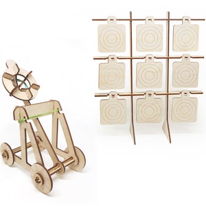 DIY Wooden Scoop Catapult & Target Bundle, Craft Wooden STEM Toy Catapult, Educational Science Toys for Boys and Girls, White Elephant Gifts