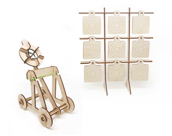 DIY Wooden Scoop Catapult & Target Bundle, Craft Wooden STEM Toy Catapult, Educational Science Toys for Boys and Girls, White Elephant Gifts